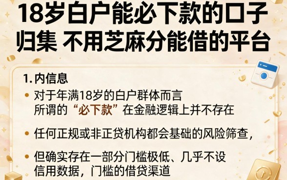 18岁白户能必下款的口子，归集五个不用芝麻分能借的平台
