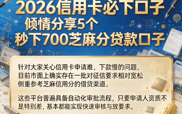 2026信用卡必下口子,倾情分享5个秒下700芝麻分贷款口子