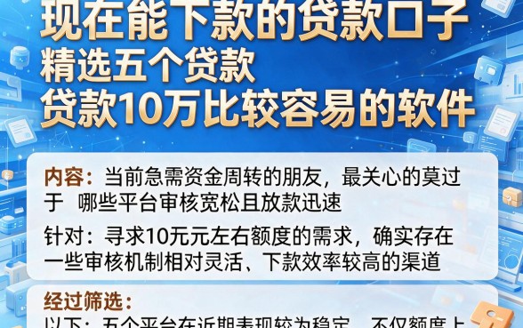 现在能下款的贷款口子,精选五个贷款10万比较容易的软件
