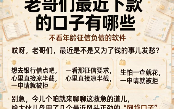 老哥们最近下款的口子有哪些，概括五个不看年龄征信负债的软件