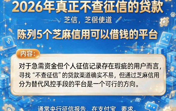2026 年真正不查征信的贷款，陈列5个芝麻信用可以借钱的平台