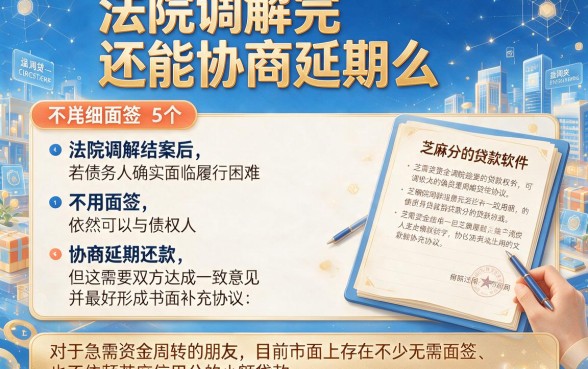 法院调解完还能协商延期么,详细阐述5个不用面签和芝麻分的贷款软件