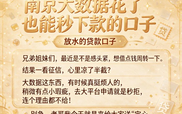 南京大数据花了也能秒下款的口子,概括五个放水的贷款口子