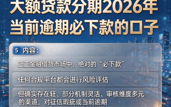 大额贷款分期2026年,遴选5个无视征信黑户当前逾期必下款的口子