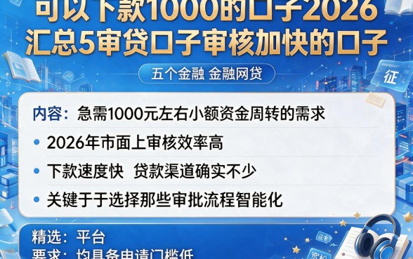 可以下款1000的口子2026,汇总5个审贷口子审核加快的口子