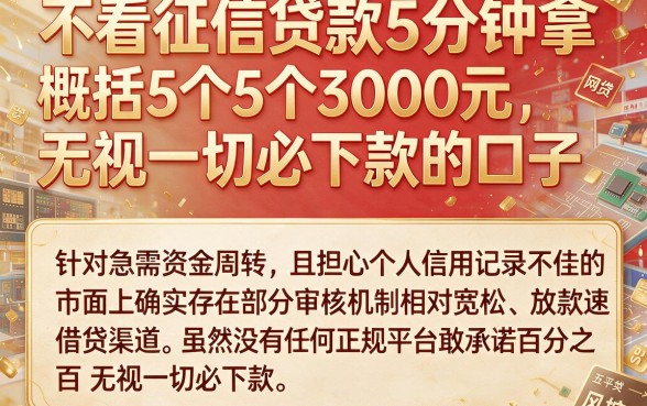 不看征信贷款5分钟拿,概括5个3000元无视一切必下款的口子