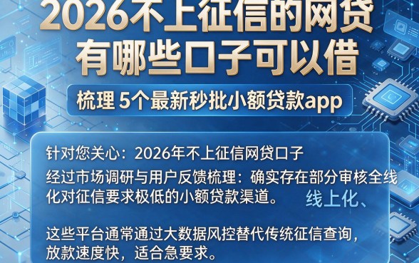 2026不上征信的网贷有哪些口子可以借，梳理5个最新秒批小额贷款app