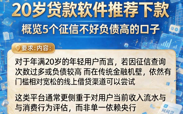 20岁贷款软件推荐下款,概览5个征信不好负债高的口子