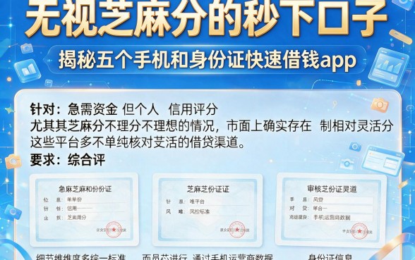 无视芝麻分的秒下口子，揭秘五个手机和身份证快速借钱app