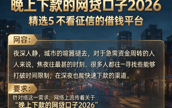 晚上下款的网贷口子2026,精选5个不看征信的借钱平台