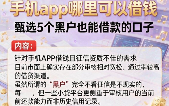 手机app哪里可以借钱，甄选5个黑户也能借款的口子