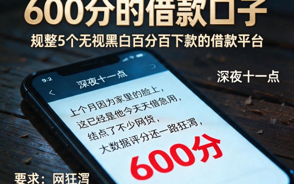 600分的借款口子，规整5个无视黑白百分百下款的借款平台
