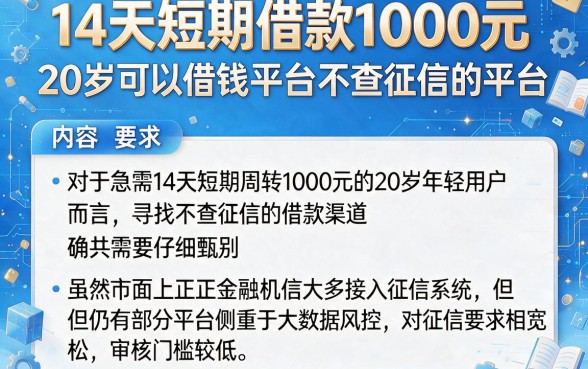 14天短期借款1000元,概括五个20岁可以借钱平台不查征信的平台