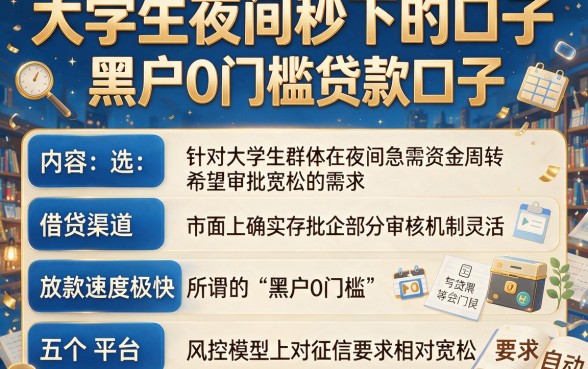 大学生夜间秒下的口子,精选五个黑户0门槛贷款口子