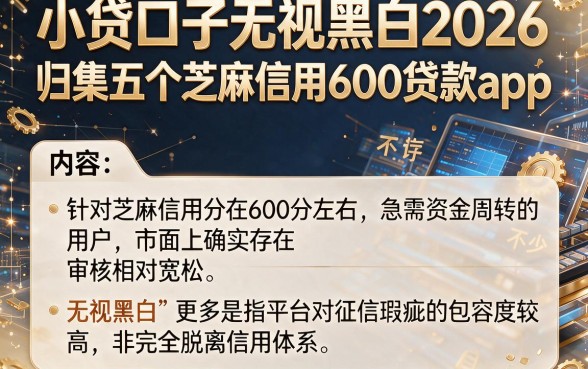 小贷口子无视黑白2026，归集五个芝麻信用600贷款app