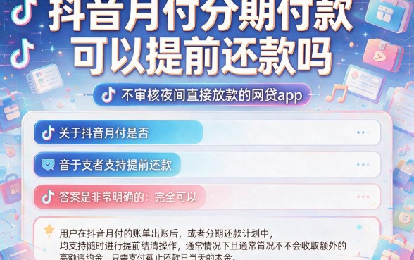 抖音月付分期付款可以提前还款吗,整合五个不审核夜间直接放款的网贷app