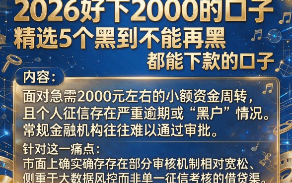 2026好下2000的口子,精选5个黑到不能再黑都能下款的口子