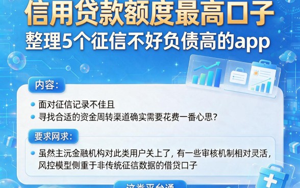 信用贷款额度最高口子，整理5个征信不好负债高的app