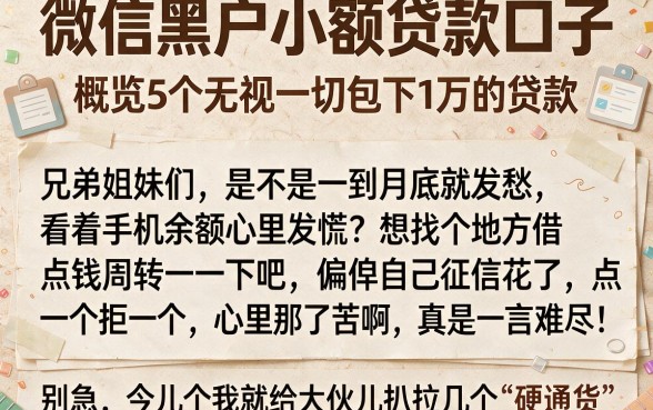 微信黑户小额贷款口子,概览5个无视一切包下1万的贷款