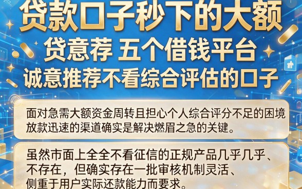 贷款口子秒下的大额,诚意推荐五个借钱平台不看综合评估的口子