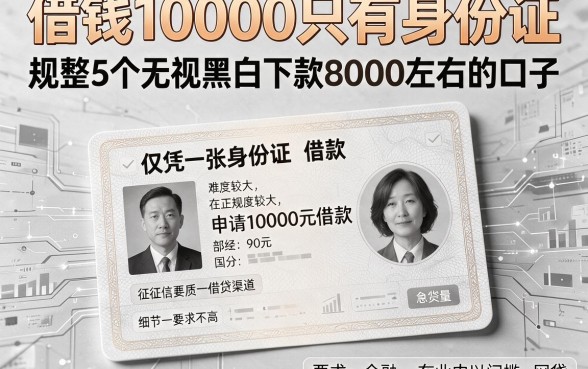 借钱10000只有身份证，规整5个无视黑白下款8000左右的口子