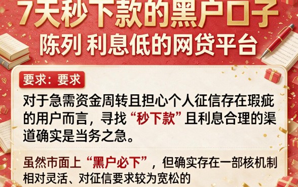 7天秒下款的黑户口子,陈列五个利息低的网贷平台