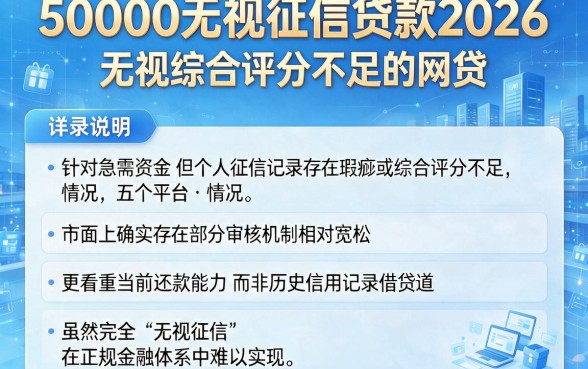 50000无视征信贷款2026,详尽说明5个无视综合评分不足的网贷
