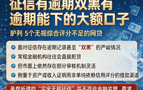 征信有逾期双黑有逾期能下的大额口子，胪列5个无视综合评分不足的网贷