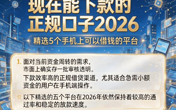 现在能下款的正规口子2026,精选5个手机上可以借钱的平台