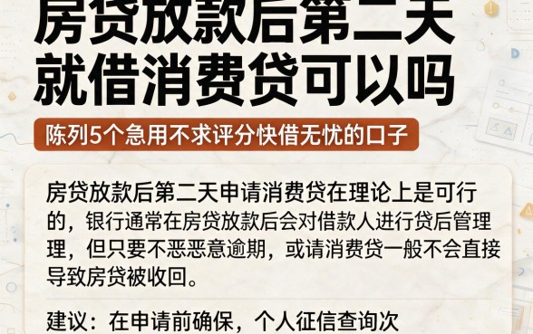 房贷放款后第二天就借消费贷可以吗,陈列5个急用不求评分快借无忧的口子