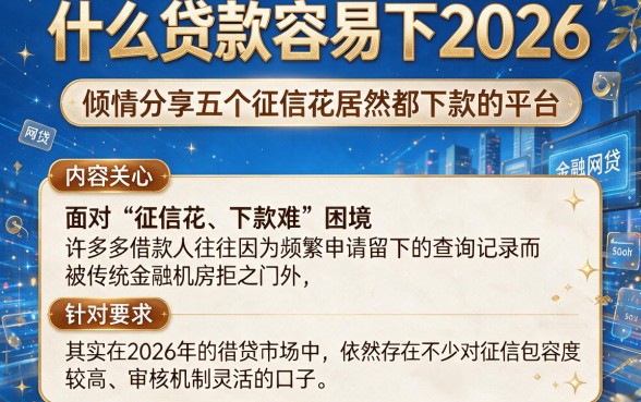 什么贷款容易下2026,倾情分享五个征信花居然都下款的平台
