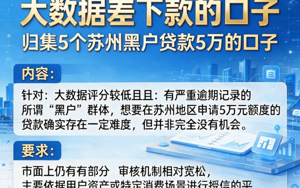 大数据差下款的口子,归集5个苏州黑户贷款5万的口子