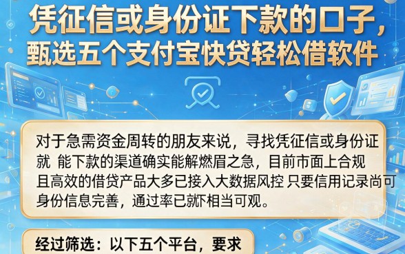 凭征信或身份证下款的口子,甄选五个支付宝快贷轻松借软件