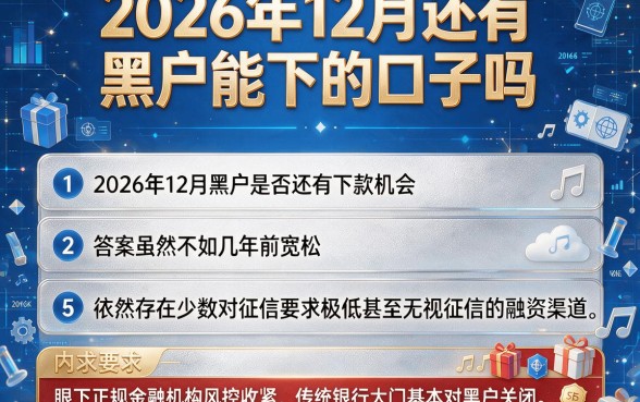 2026年12月还有黑户能下的口子吗，详尽说明5个无视黑户下款的口子
