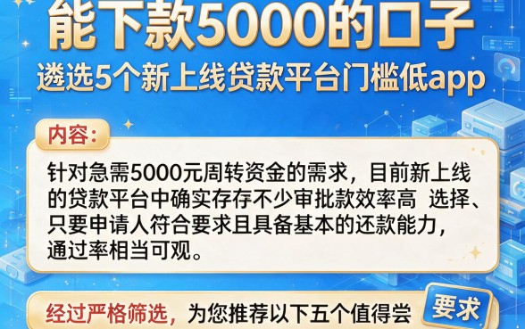 能下款5000的口子,遴选5个新上线贷款平台门槛低app