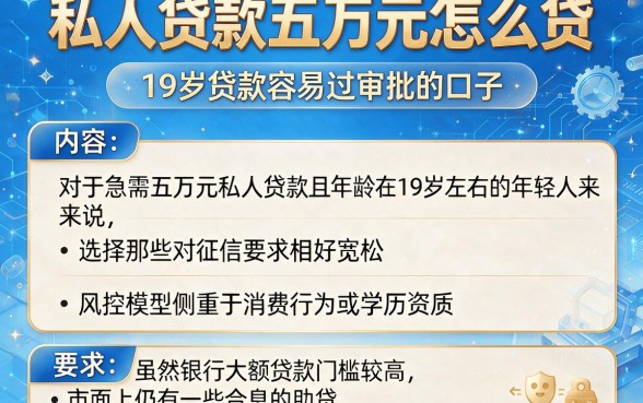 私人贷款五万元怎么贷,概括五个19岁贷款容易过审批的口子