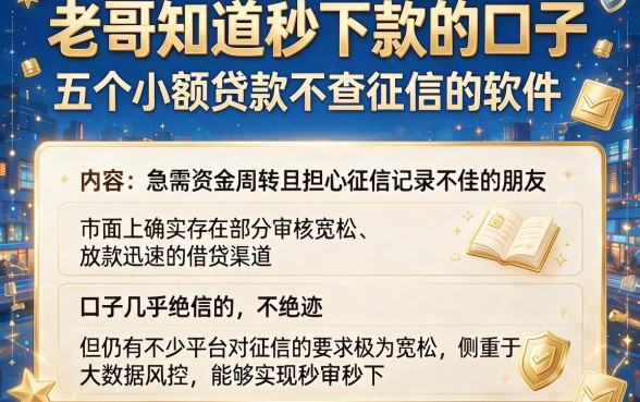 老哥知道秒下款的口子，汇总五个小额贷款不查征信的软件