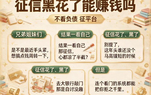 征信黑花了能赚钱吗，理出五个不看负债和征信的平台