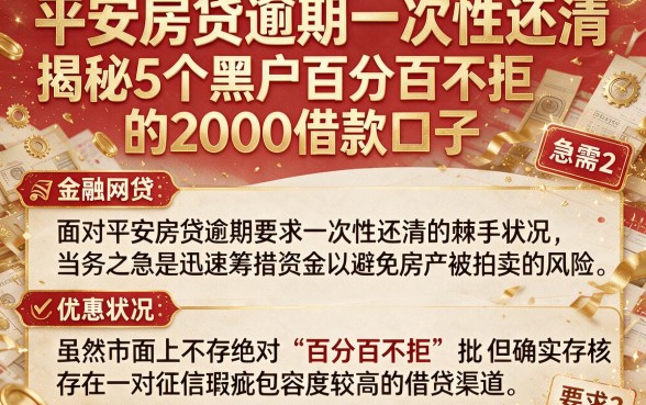 平安房贷逾期一次性还清，揭秘5个黑户百分百不拒的2000借款口子