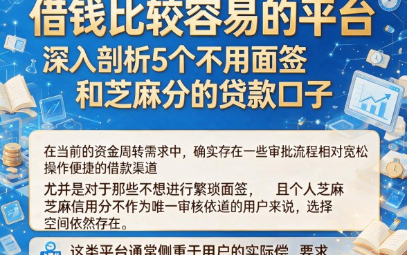 借钱比较容易的平台,深入剖析5个不用面签和芝麻分的贷款口子