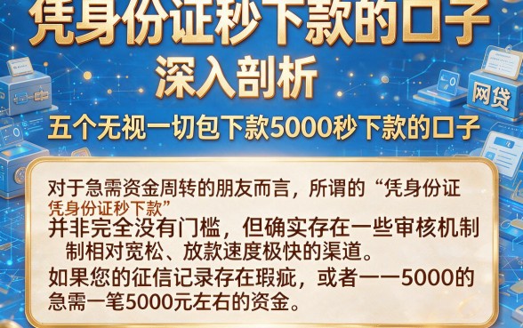 凭身份证秒下款的口子,深入剖析五个无视一切包下款5000秒下款的口子