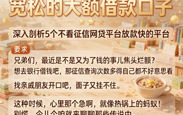 宽松的大额借款口子,深入剖析5个不看征信网贷平台放款快的平台