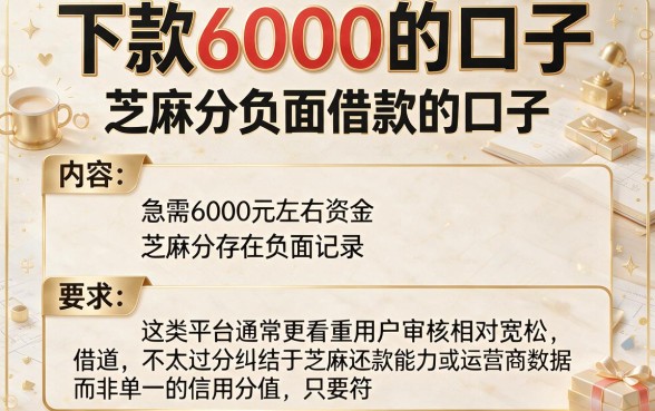 下款6000的口子,概括5个芝麻分负面借款的口子