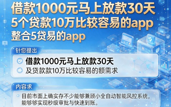 借款1000元马上放款30天,整合5个贷款10万比较容易的app