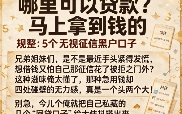 哪里可以贷款马上拿到钱的,规整5个无视征信黑户口子