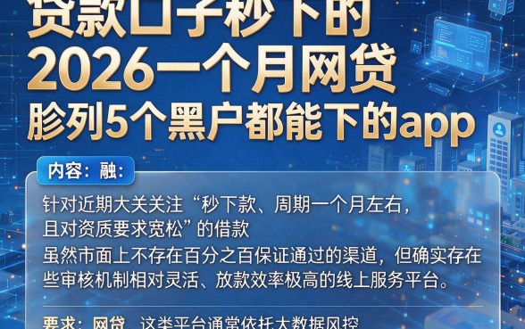 贷款口子秒下的2026一个月网贷,胪列5个黑户都能下的app
