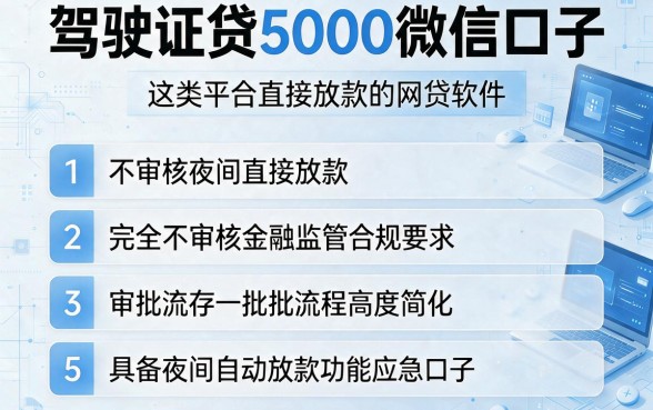 驾驶证贷5000微信口子，条列5个不审核夜间直接放款的网贷软件