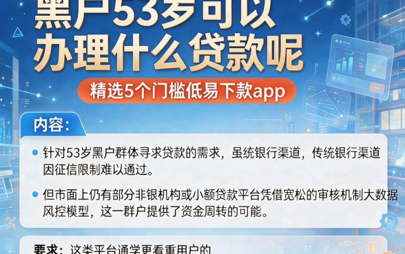 黑户53岁可以办理什么贷款呢，精选5个门槛低易下款app
