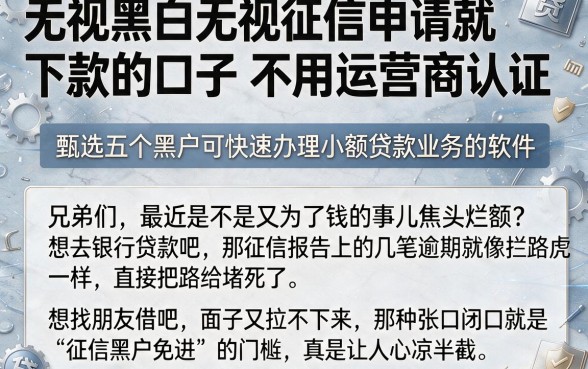 无视黑白无视征信申请就下款的口子不用运营商认证，甄选五个黑户可快速办理小额贷款业务的软件