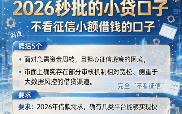 2026秒批的小贷口子,概括5个不看征信小额借钱的口子
